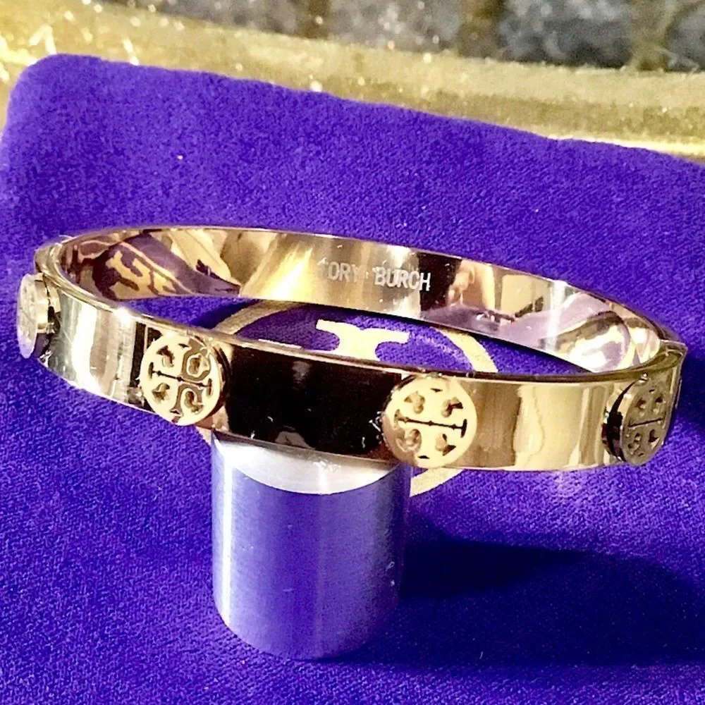 TORY BURCH STUDDED DOUBLE T LOGO BRACELET